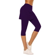 Lenpel Capri Skirted Leggings for Women Soft Comfy High Waisted Cropped Yoga Tennis Skirt with Leggings Slim Workout Capris