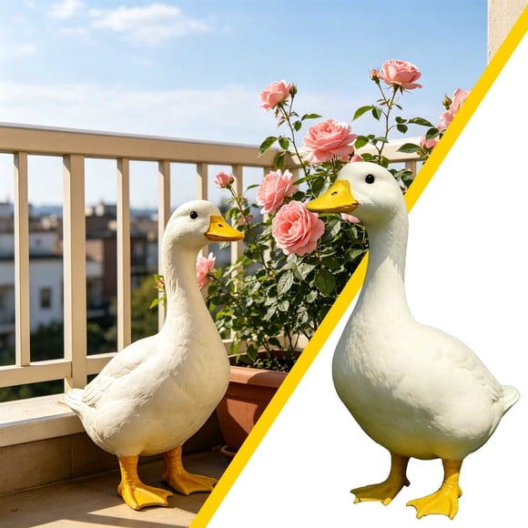 EQWLJWE Tenues d'Oie de Porche d'Été, Vêtements d'Oie de Porche, Grande Statue de Canards Blancs de Jardin Figurine d'Oies Blanches Réalistes 35 cm Canards en Résine Déco de Cour Sculpture d'Oies d'Extérieur Statues de Canards de Fermes