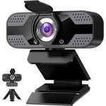Webcam with Microphone for Desktop, 1080P HD USB Computer Cameras with Privacy Cover&Webcam Tripod, Streaming Webcam with Flexible Wide Angle Webcam