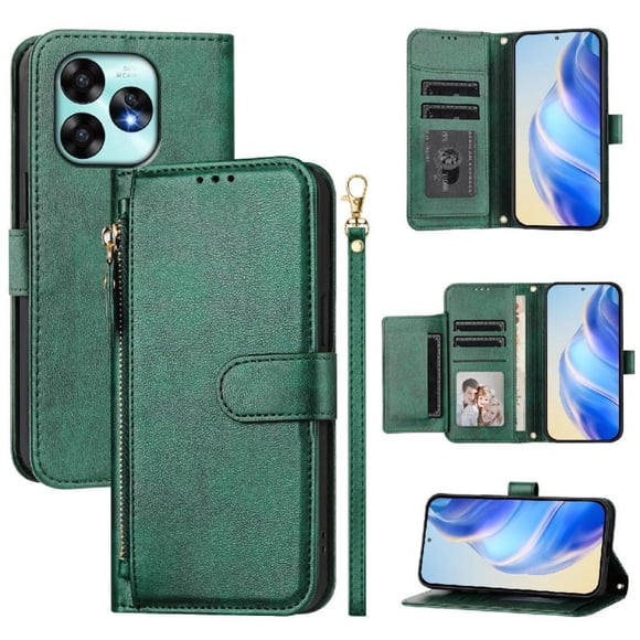 Filp Case for UMIDIGI A15/A15C/A15T Zipper Pocket Magnetic Flip Wallet Phone Case with 7 Card Slots and Wrist Strap