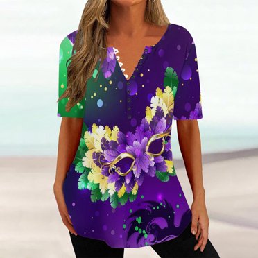 Moins de 10 $! Chemise d'Été Grande Taille pour Femmes 2024 Mode Imprimé T-Shirt à Col en V Manches Courtes Blouse Décontractée Économisez 20 % sur Cadeau pour Femmes!