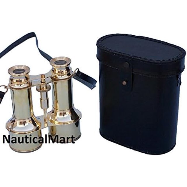 Nautical Captain's Brass Binoculars with Leather Case 6"