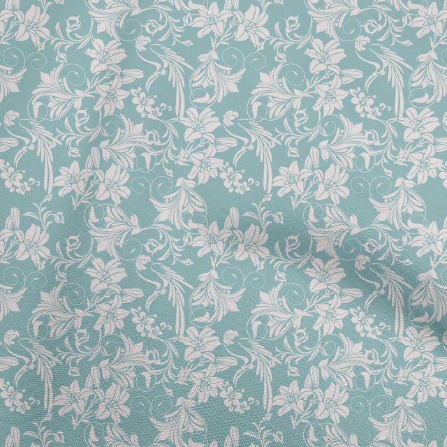 oneOone Velvet Turquoise Blue Fabric Asian Floral Sewing Material Print Fabric By The Yard 58 Inch Wide