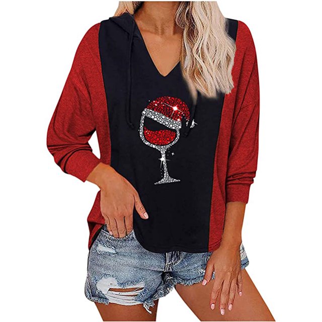 CEHVOM Blouse à Capuche Imprimée T-Shirt à Manches Longues Col en V Automne pour Femme