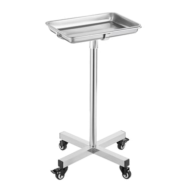 KFFKFF Mayo Stand, Stainless Steel Mayo Tray, Load Capacity up to 35 lbs, Adjustable Height 25.2"-39.8", Medical Tray on Wheels