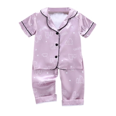 Hiiyo Silk Satin Pajamas for Toddler Girl Short Sleeve Shirt Pant Set Sleepwear Pj's Outfits