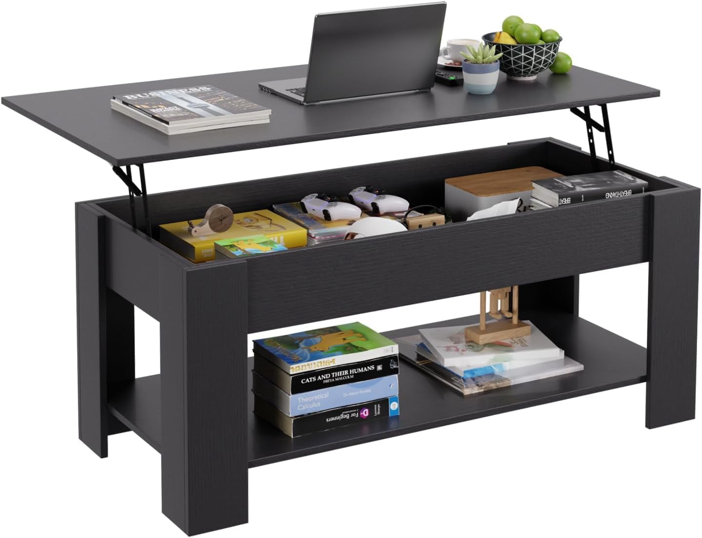 FDW 47.2” Lift Top Conference Room Table Storage Shelf, Black
