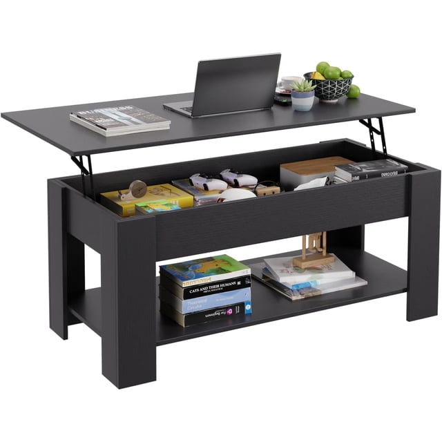 FDW 47.2” Lift Top Conference Room Table Storage Shelf, Black