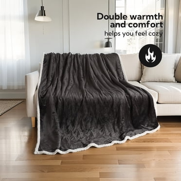 SUNNY HEAT Heated Electric Blanket Throw Size 50"x60"Soft Flannel & Cotton, 4 Heating Levels & 3 Hours Auto Off, Dark Grey