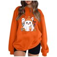 thumbnail image 1 of Pisexur Chandail d'Halloween pour Femmes en Molleton Orange Chandail à Manches Longues Col Rond Chandails de Mode avec Motif Citrouille Chandails à Capuche d'Halloween Hauts à Enfiler, 1 of 3