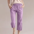 thumbnail image 2 of Plebaso Boys Girls Capris Pants Cotton Linen Drawstring Casual Pants Lightweight Cropped Pants with Pockets, 2 of 5