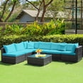 thumbnail image 3 of Patiojoy 7 Pcs Outdoor Patio Furniture Set All-Weather PE Rattan Sofa Set w/Coffee Table & Cushions Turquoise, 3 of 9