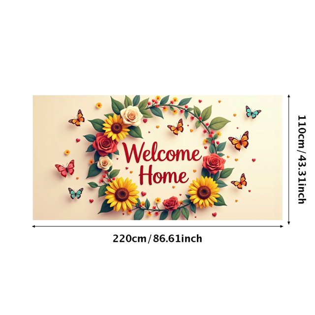 Welcome Home Banner Floral Butterfly Decor Wall Background for Party Wedding Garden Backdrop Photo Prop Event Decorations Vibrant Flower Display