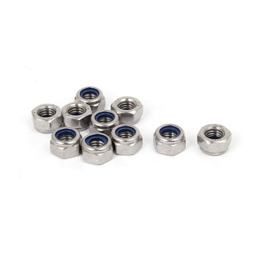 Unique Bargains M8 x 1.25mm 304 Stainless Steel Nylock Nylon Insert Hex Lock Nut 10PCS