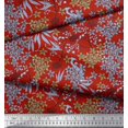 thumbnail image 2 of Soimoi Tissu Crêpe polyester Rouge Feuilles & Floral Imprimé à la Main Tissu au Mètre 52 Pouces de Large, 2 of 2