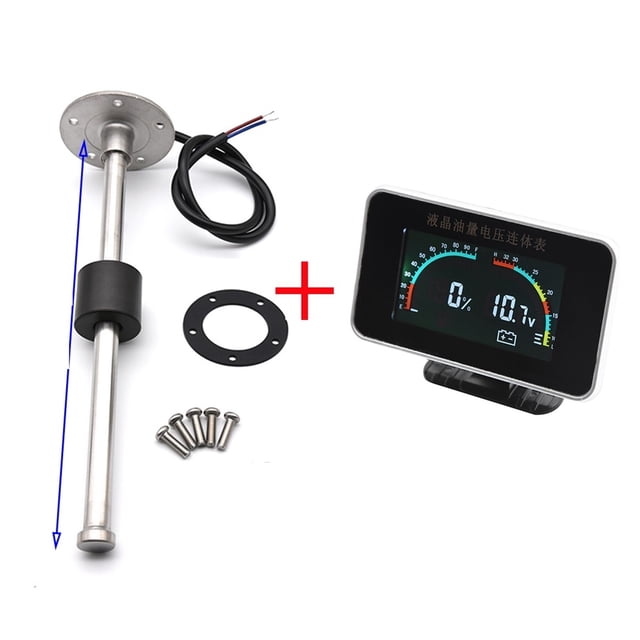 2 In 1 LCD Fuel Gauge Voltmeter With Fuel Float Sensor 0-190ohm For 12V Car Truck Motorcycle Oil Tank Level Sensor 100-600MM ,Easy Setup