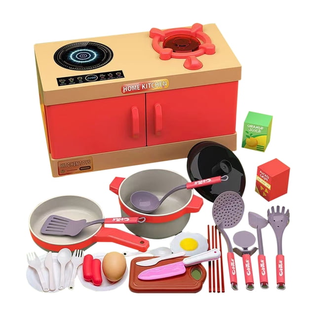 Rbaofujie Cuisine Maison Jouet pour Enfants Ensemble de Cuisine 33 Pcs Ensemble de Cuisine pour Jeu d'Imitation avec Surface de Cuisson Interactive Accessoires Réalistes Aliments de Jeu Jouet Éducatif pour Garçons Filles 3+