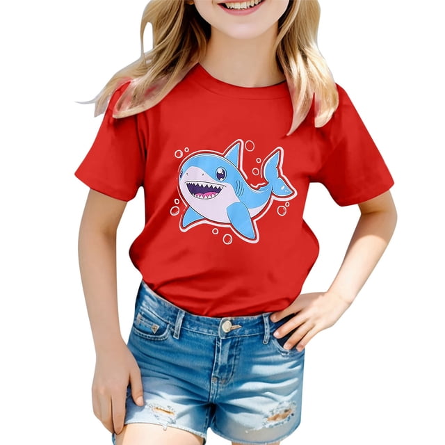 TZEWGL Tees For Child Cute Graphic Short Sleeve Ocean Print Clothes For Toddlers size 8-9T