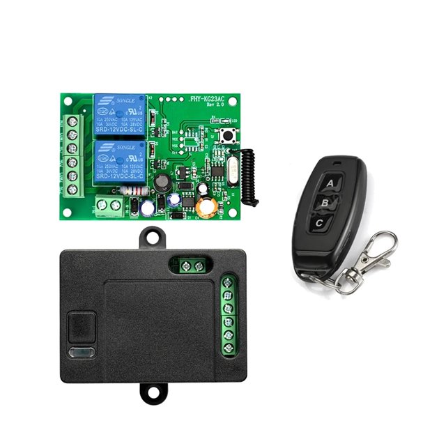 Télécommande Sans Fil 433Mhz AC220V 2CH Relais Rf Universel Récepteur et Émetteur pour Contrôle de Porte de Garage et Moteur de Portail, Facile à Installer