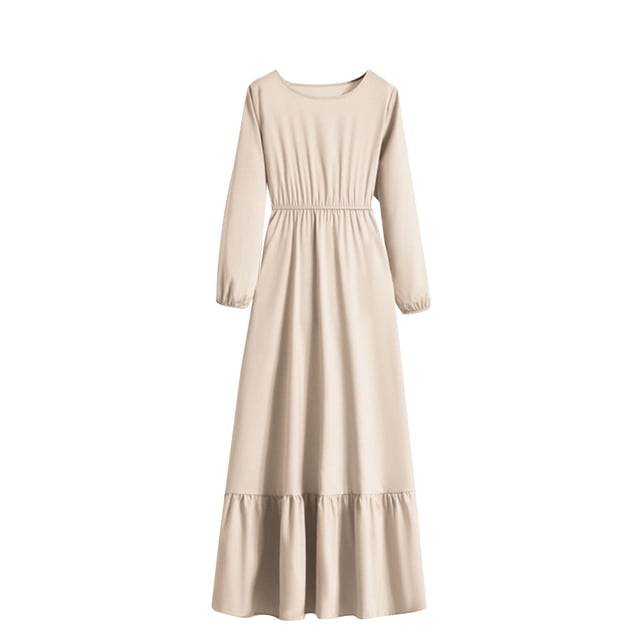 Gspmoly Robes d'Été, Robe Décontractée pour Femmes à la Mode, Robe à Col Rond à Manches Longues, Robe Longue à Taille, Robes de Cocktail en Liquidation