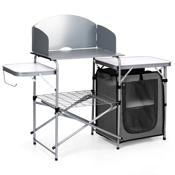Patiojoy Camping Folding Table Portable Outdoor BBQ Grill Stand w/Windscreen Bag