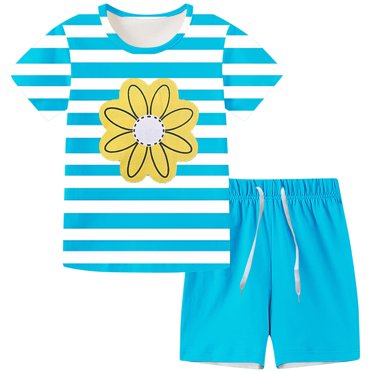 TopLLC Short Sleeve Round-Neck Blouses & Shirts Sets Children Casual Short Sleeved Shorts With Drawstring Home Print Sports Men And Women Summer Two-piece Set Girl Set