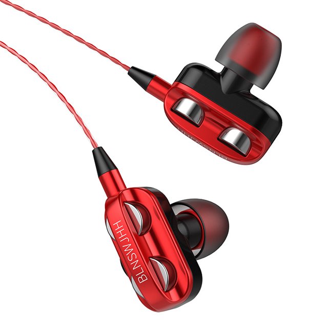 Casque Filaire à Double Haut-Parleur Stéréo, Écouteurs Sport avec Micro, Klaxon Simple Rouge