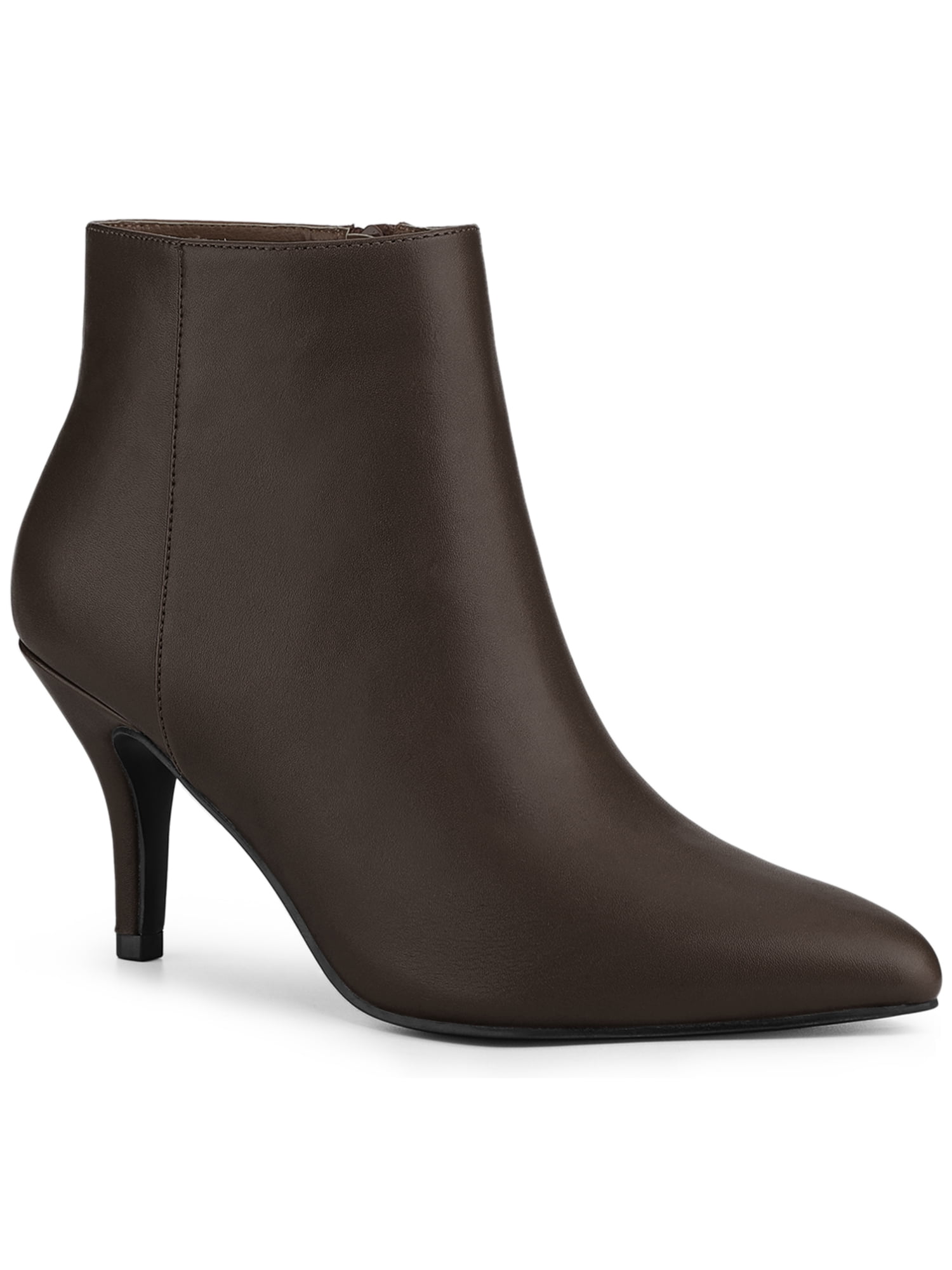BLISSFUL STEP Women's Pointed Toe Zipper Stiletto Heels Ankle Boots Coffee 7