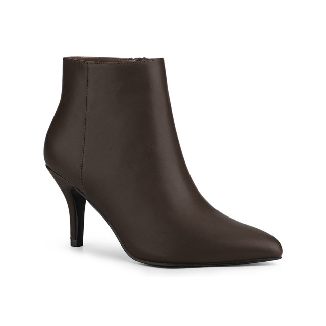 BLISSFUL STEP Women's Pointed Toe Zipper Stiletto Heels Ankle Boots Coffee 7