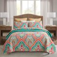 thumbnail image 1 of JML Quilt Set 3-Piece King Size, Soft Reversible 1 Quilt & 2 Shams Bedspread Coverlet Set,Turquoise & Tangerine, 1 of 6