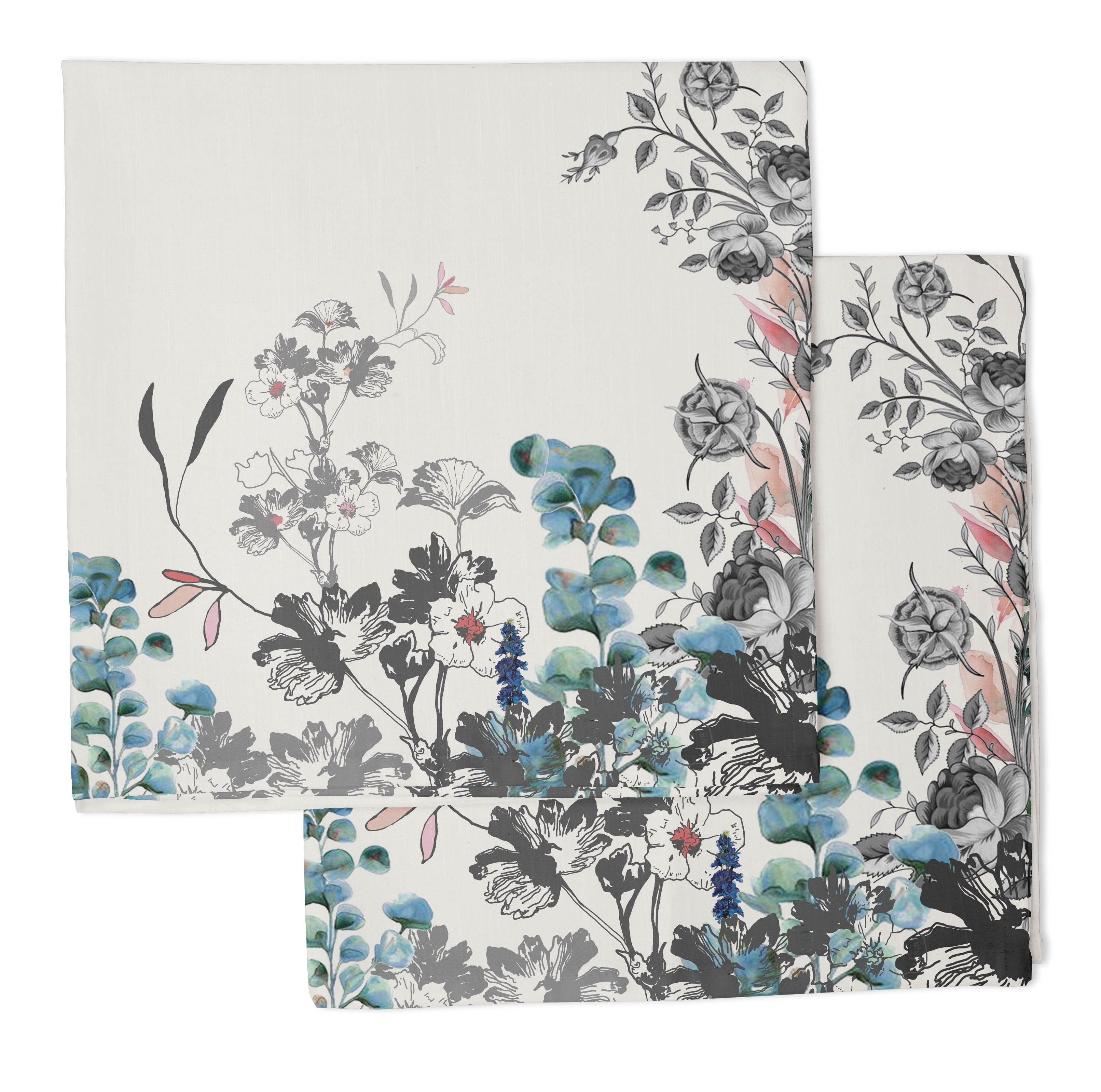 Vargottam Collection de Luxe Linge de Table Décor Serviette en Coton Tissu Imprimé Serviettes Réutilisables Ensemble de 12, 20 X 20 - Fleurs à l'Aquarelle