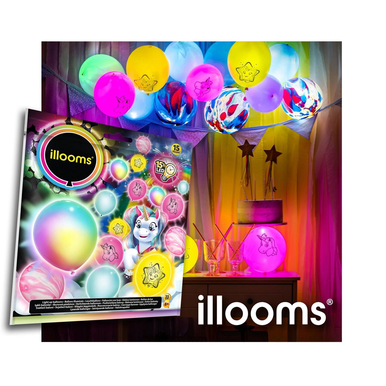 illooms Unicorn LED light up balloons 15PK
