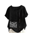 thumbnail image 2 of Staron Hauts Tendance pour Femmes 2025 Liquidation à Moins de 5 $ T-Shirts d'Été Habillés en Coton et Lin à Col Rond Manches Courtes Retroussées Décontractés Grande Taille Amples à Imprimé Floral, 2 of 4