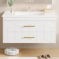thumbnail image 2 of Modern Floating Bathroom Vanity Set – 36 Inch Wall Mounted Cabinet with 2 Large Soft-Close Drawers, Gold Handles, Ceramic basin, Easy Assembly – White, 36 inches, 2 of 6