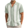 thumbnail image 1 of Weiqiqre Hauts pour Hommes Mode Décontractée Rayures Boutons Manches Courtes Col Rabattu Blouse Extensible, Ajustement Confortable pour l'Été, Taille P-2TG, 1 of 6