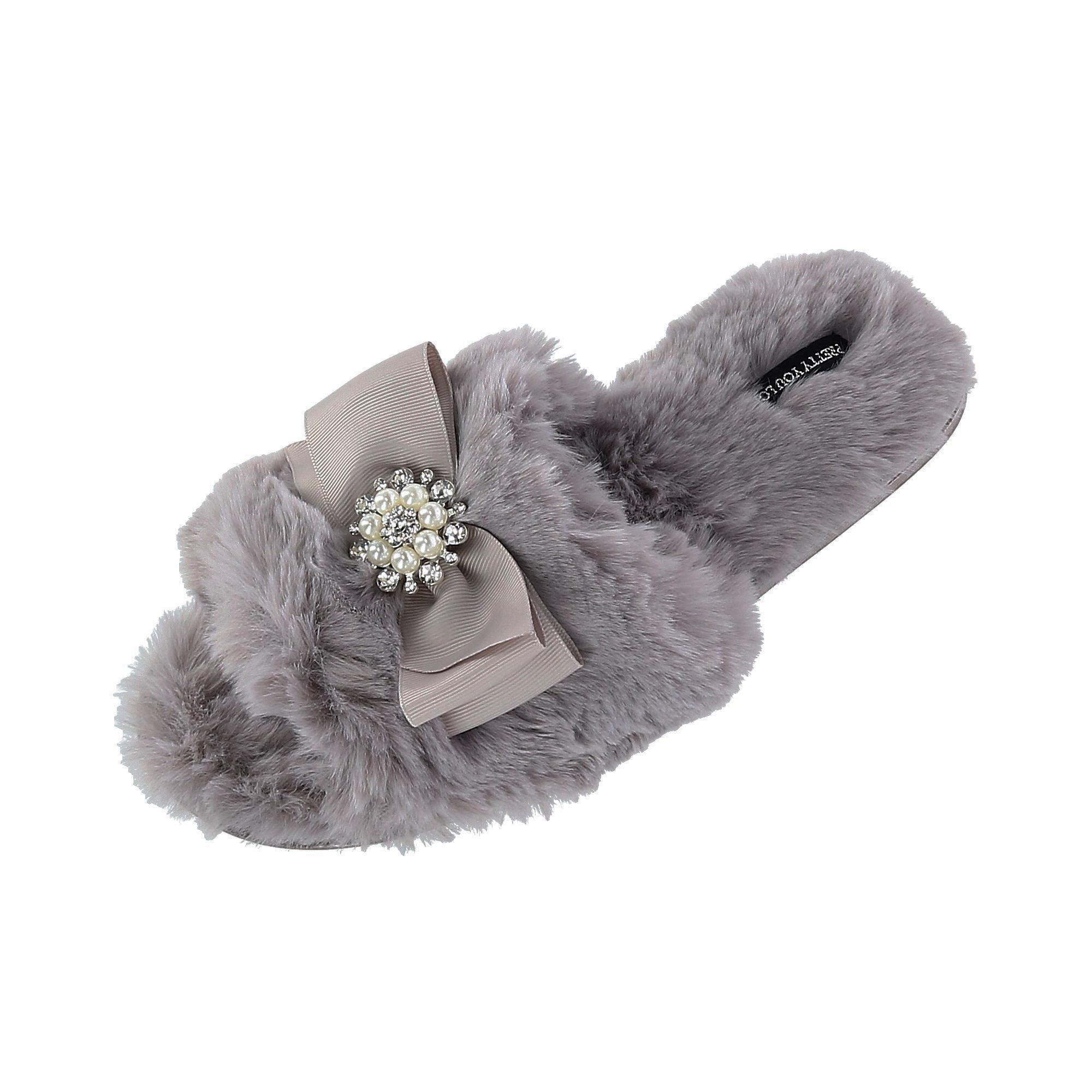 Pretty You London Pantoufle à Enfiler Anya pour Femme avec Nœud et Strass