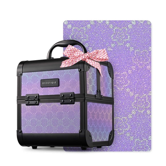 Byootique Trousse de Maquillage Train 2 Niveaux Portable Organisateur de Rangement de Maquillage de Voyage Boîte Verrouillable avec Miroir pour Maquilleur Nail Tech, Charme ForgetMeNot