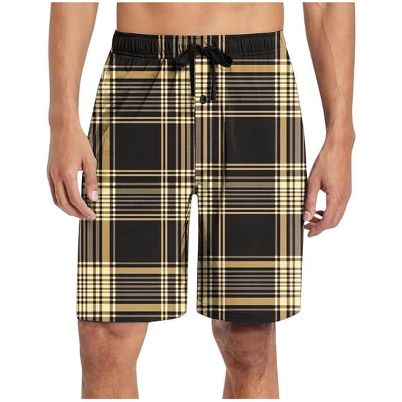 Mens Summer Pants Lightweight Casual Cotton Half Shorts, Solid Color Sleepwear and Loungewear Pants