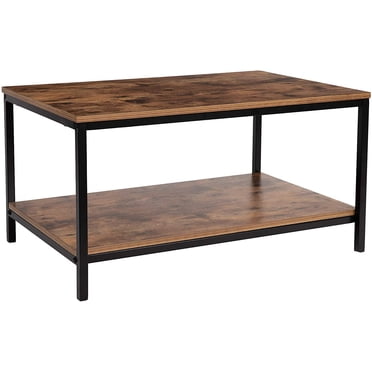KUNOVA (TM) Table Basse Industrielle avec Tablette de Rangement pour Salon, Meuble d'Appoint Aspect Bois avec Planche en Bois Vintage Cadre en Métal Stable Table Cocktail