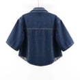 thumbnail image 3 of VKOYWKM Womens Short Sleeve Denim Jacket Colloared Button Down Stretch Denim Jacket Fall Short Shawl Distressed Cropped Jean Jacket with Pockets, 3 of 6