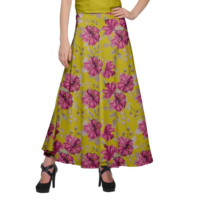 Moomaya Printed Rayon Skirt Wrap Style Plus Size Skirt Summer Wear Clothing