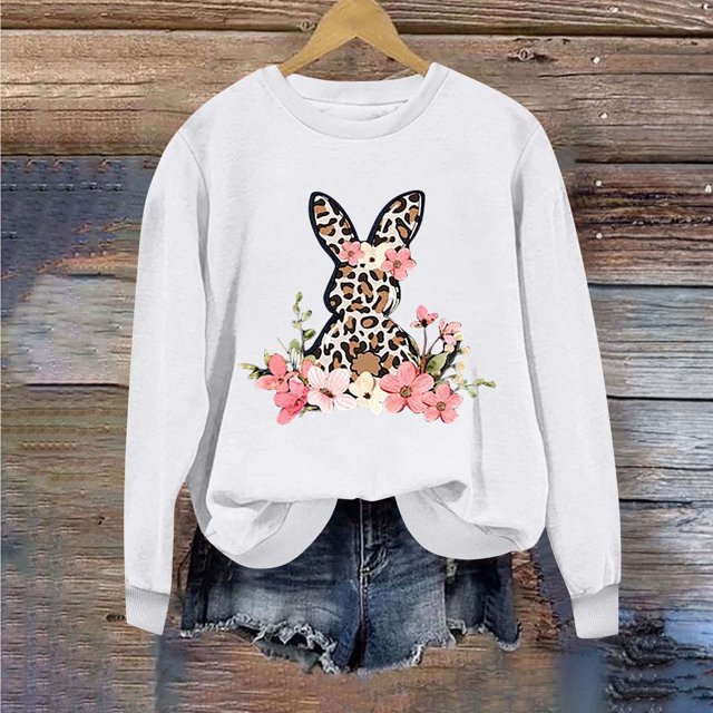 EGNMCR T-Shirts Imprimés de Pâques pour Femmes T-Shirts Graphiques pour Femmes T-Shirts pour Femmes Journée de Pâques Chandail à Capuchon Imprimé à Col Rond pour Femme Haut à Manches Longues T-Shirts pour Femmes