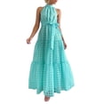 thumbnail image 1 of SUNSIOM Robe Longue pour Femme, Élégante Robe d'Été Sans Manches à Col Roulé à Carreaux, Robe Évasée, Robe de Cocktail avec Ceinture, 1 of 6