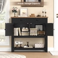 thumbnail image 3 of Homfa Table Console Style Ferme avec 2 Tiroirs et Portes, Table de Sofa avec Armoire de Rangement et Tablette Ouverte pour Salon et Entrée, Noir et Brun, 3 of 7