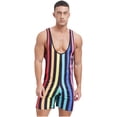 thumbnail image 1 of Zaldita Men's Striped Sleeveless Boxer Shorts Leotard Deep U Neck Racerback Slim Fit Rompers Rainbow 3XL, 1 of 6