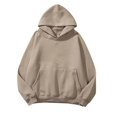 thumbnail image 1 of Women Solid Basic Fleece Letter Loose Hoodie Sweatshirt Long Sleeve Pocket Drop Shoulder Pullovers Top, 1 of 5