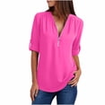 thumbnail image 2 of TIMIFIS Mode Automne pour Femmes Chemises d'Été à Manches Longues pour Femmes Tunique Décontractée à Fermeture Éclair Col en V Blouse à Manches Roulables Hauts Blouses pour Femmes, 2 of 6