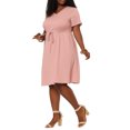 thumbnail image 4 of Agnes Orinda Robe-Chemise Midi Décontractée d'Automne à Manches Courtes à Cordon de Serrage de Pâques pour Femme Grande Taille4X Rose, 4 of 6