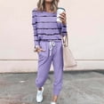 thumbnail image 3 of Mrat Sweatsuits for Women Set 2 Piece 2 Piece Jogging Sets Striped Print Polyester Long Sleeve Sweatsuits Sets Two Piece Track Suits Drawstring High Waist Pants Set Comfy Outfits P-Purple XXL, 3 of 5