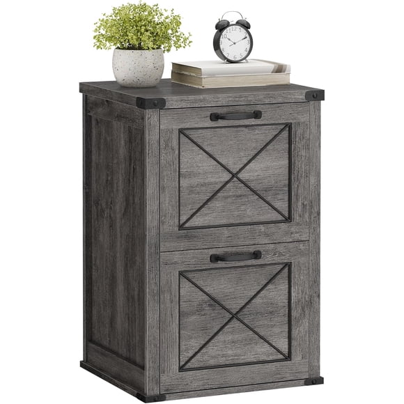 VASAGLE Classeur, Armoire de Classement avec 2 Tiroirs de Classement, Support pour Imprimante, Convient aux Formats A4 et Lettre, Dossiers Suspendus, Style Ferme Moderne, pour Bureau à Domicile, Gris Brume